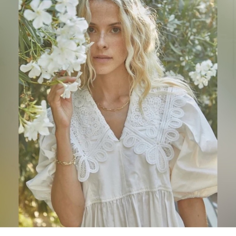 NEW Hunter Bell Mercer Exaggerated Lace Collar Dress White